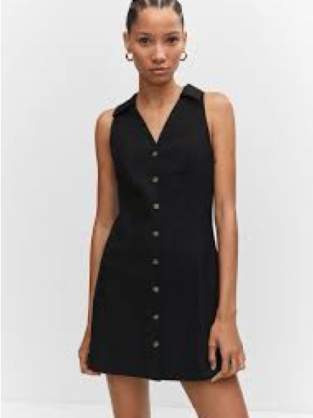 Mango Black Sleeveless Button-Front Mini Dress